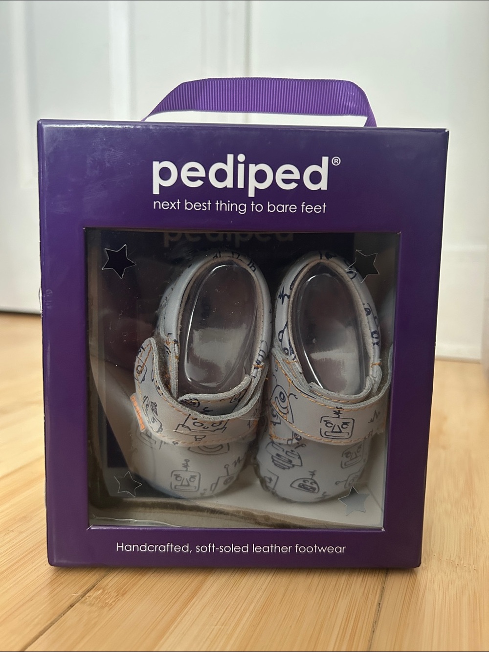pediped White Baby Leather Shoes with Sketch Characters